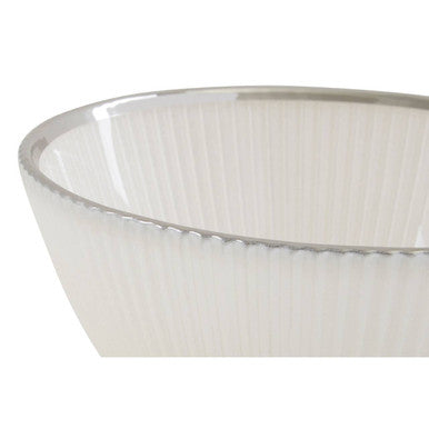 White Embossed Glass Bowl with Silver Rim