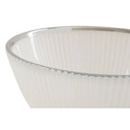 White Embossed Glass Bowl with Silver Rim