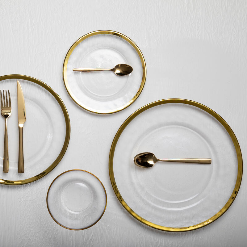 Textured Glass Dinner Plate with Gold Rim