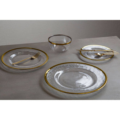 Textured Glass Dinner Plate with Gold Rim