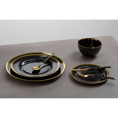 Black Glass Dinner Plate with Gold Rim
