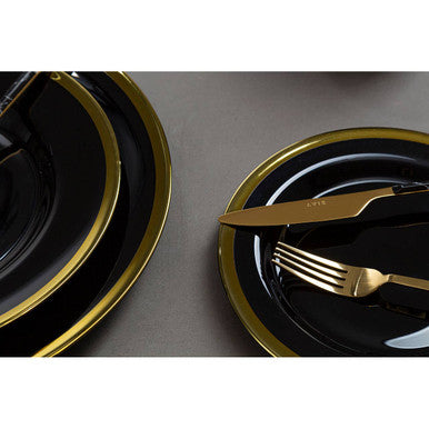 Black Glass Dinner Plate with Gold Rim