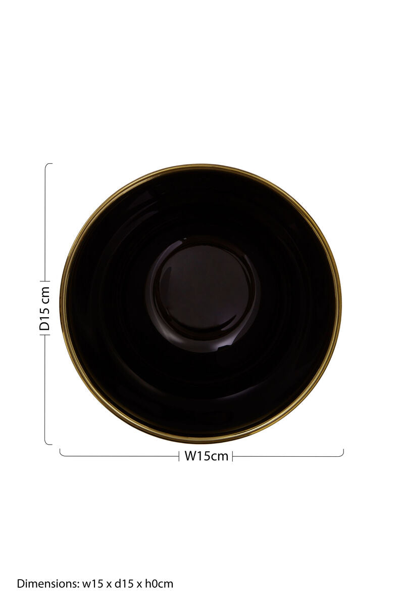 Black Glass Bowl with Gold Rim