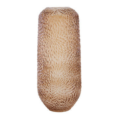 Large Embossed Amber Glass Vase