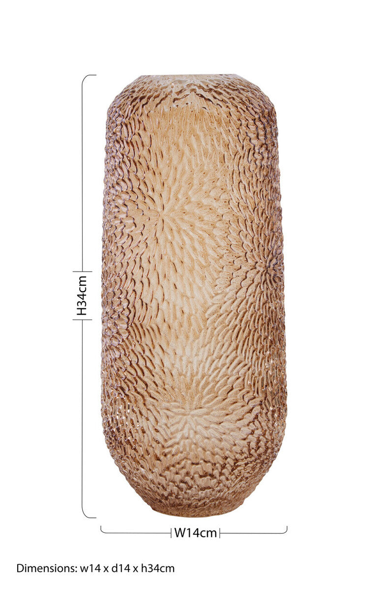 Large Embossed Amber Glass Vase