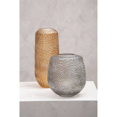 Large Embossed Amber Glass Vase