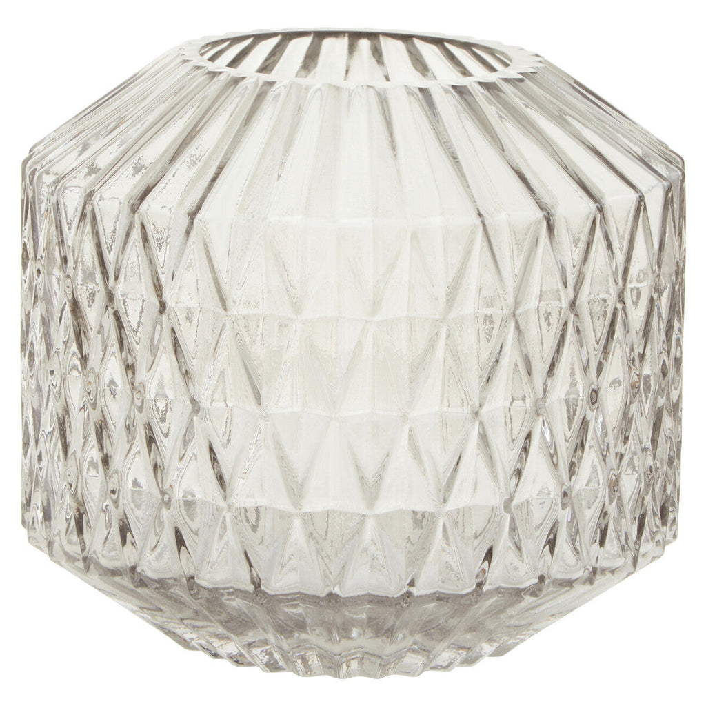 Diamond-Cut Small Grey Glass Vase