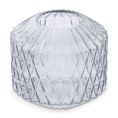 Diamond-Cut Small Grey Glass Vase