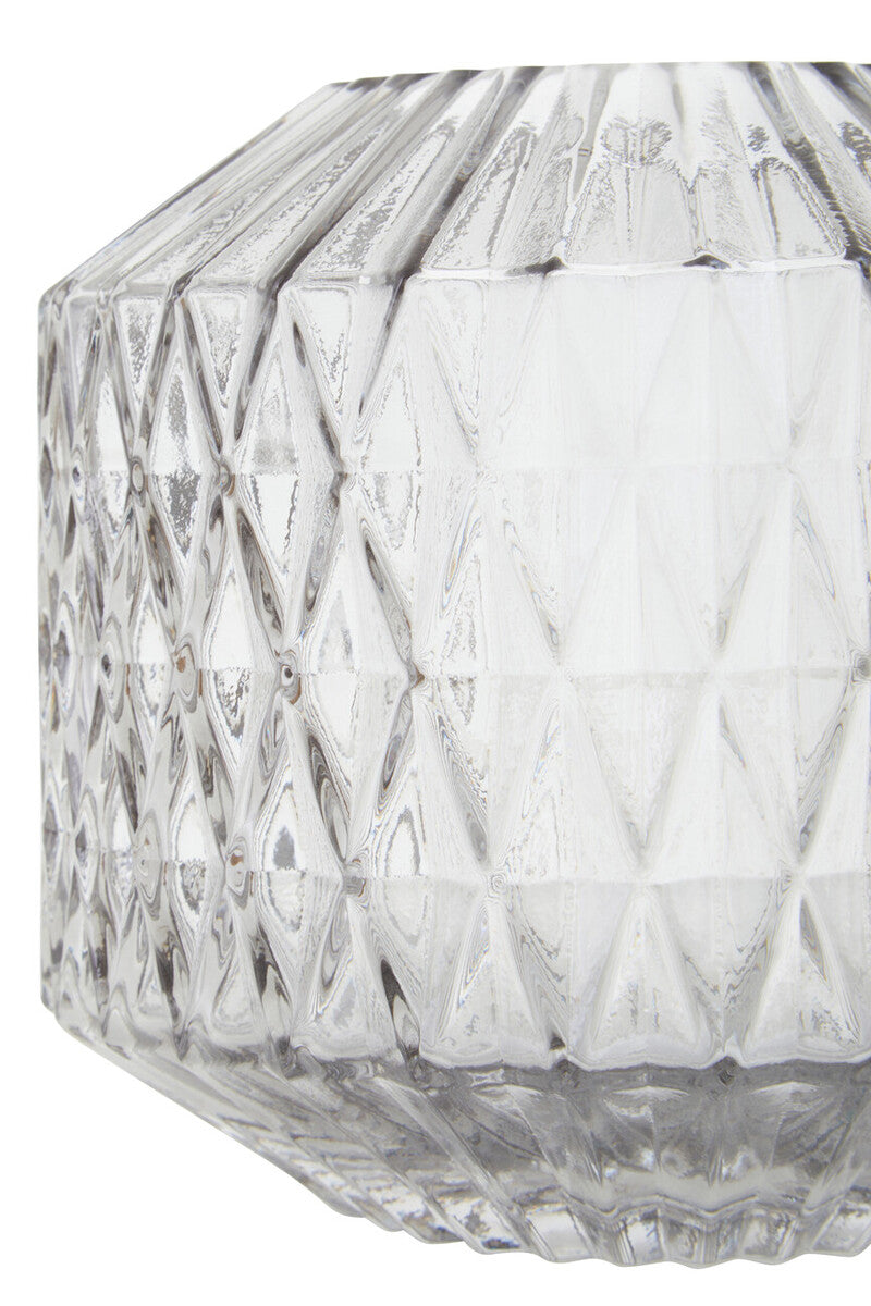 Diamond-Cut Small Grey Glass Vase