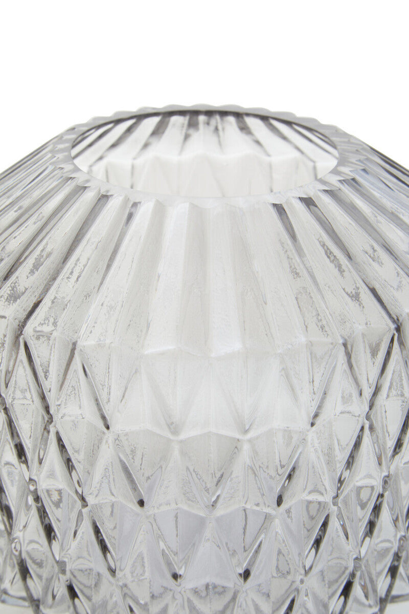 Diamond-Cut Small Grey Glass Vase