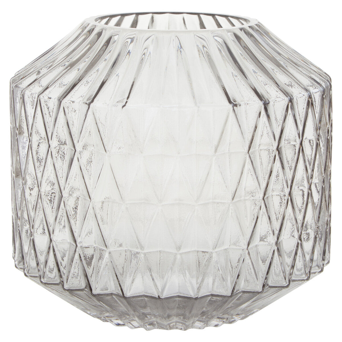 Diamond-Cut Large Grey Glass Vase