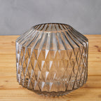Diamond-Cut Large Grey Glass Vase