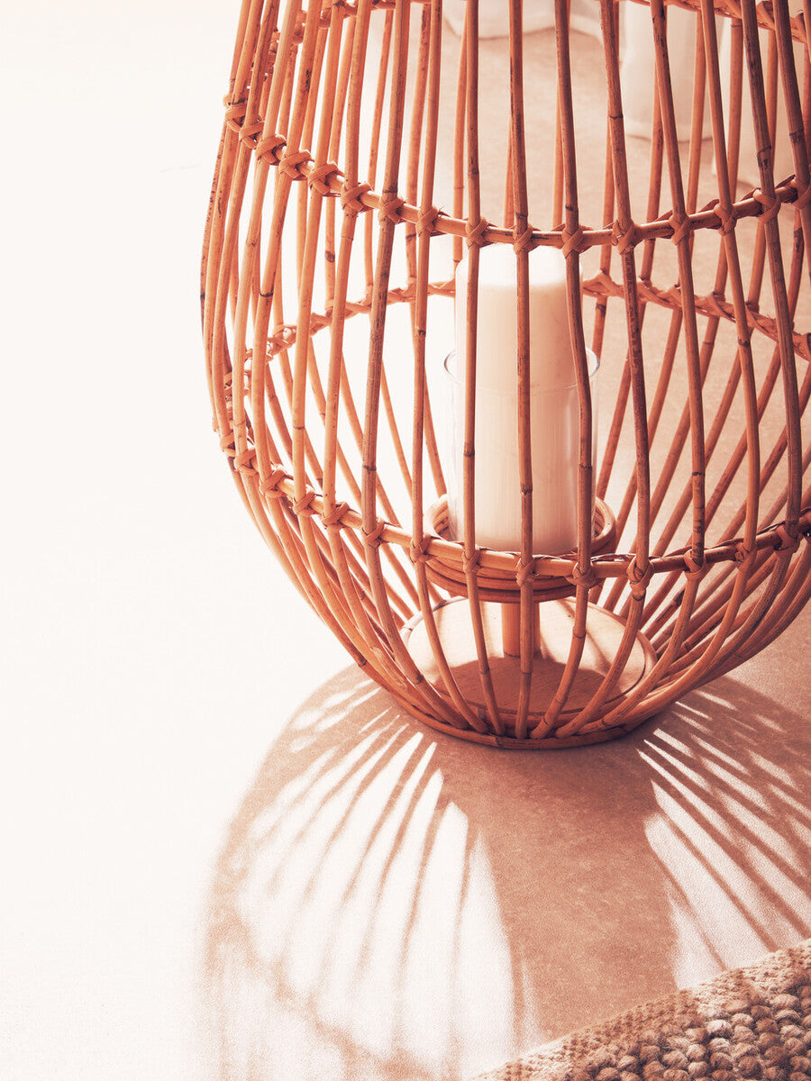 Natural Woven Lantern with Black Accents