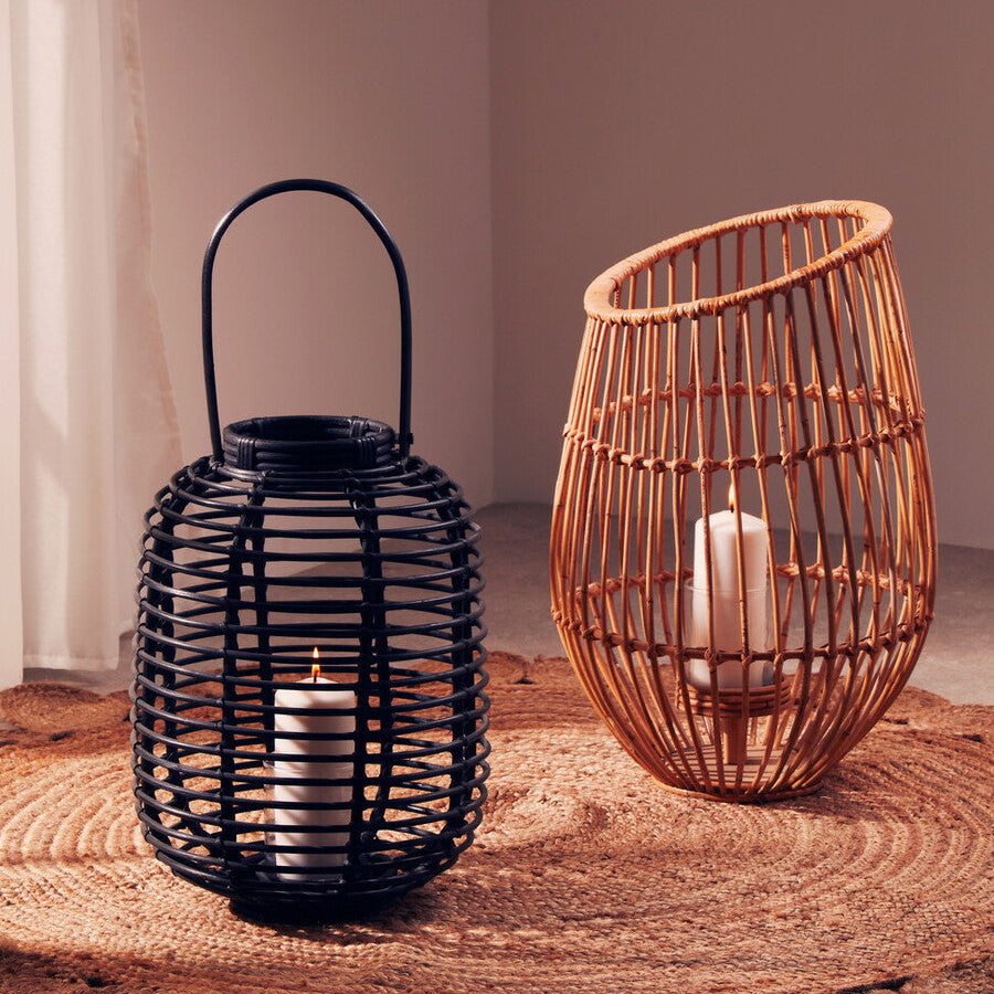 Natural Woven Lantern with Black Accents