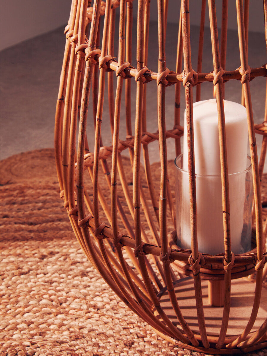 Natural Woven Lantern with Black Accents