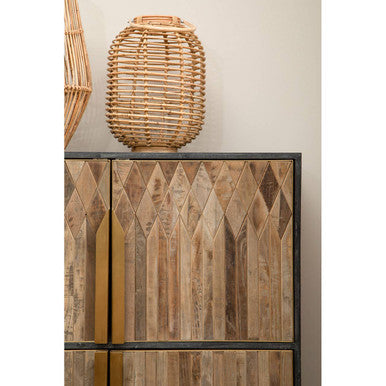 Natural Woven Lantern with Black Accents
