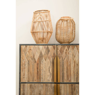 Natural Woven Lantern with Black Accents