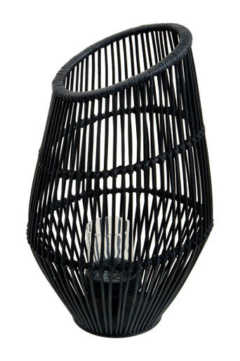 Large Black Natural Rattan Lantern