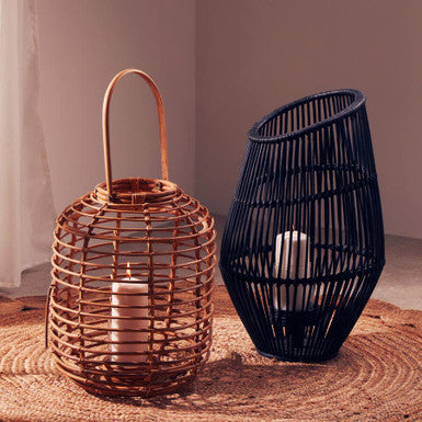 Large Black Natural Rattan Lantern
