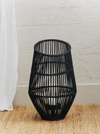 Large Black Natural Rattan Lantern