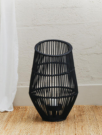 Large Black Natural Rattan Lantern