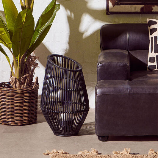 Large Black Natural Rattan Lantern