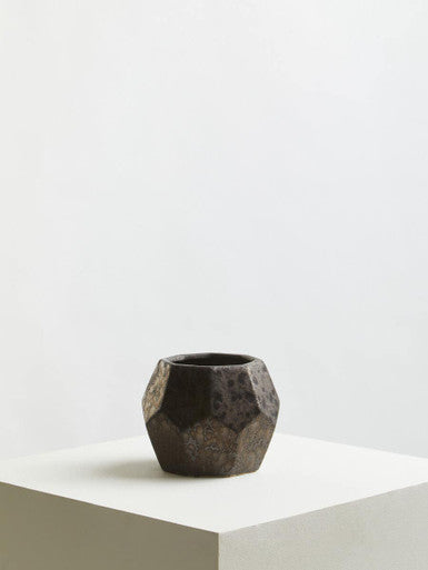 Black Metallic Geometric Small Ceramic Planter