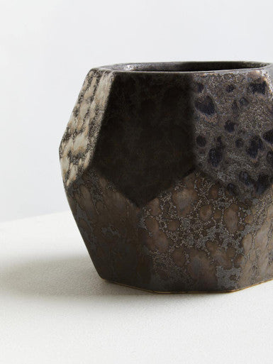 Black Metallic Geometric Small Ceramic Planter