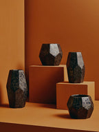 Black Metallic Geometric Small Ceramic Planter