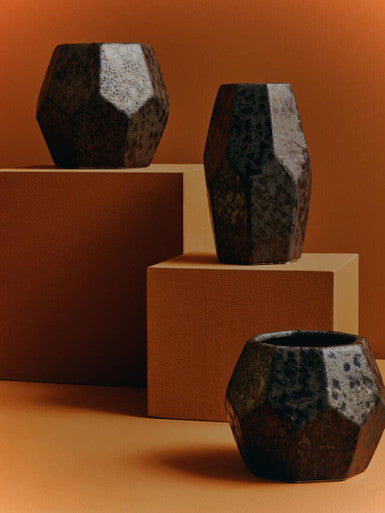 Black Metallic Geometric Small Ceramic Planter