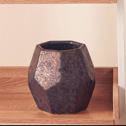 Black Metallic Geometric Small Ceramic Planter