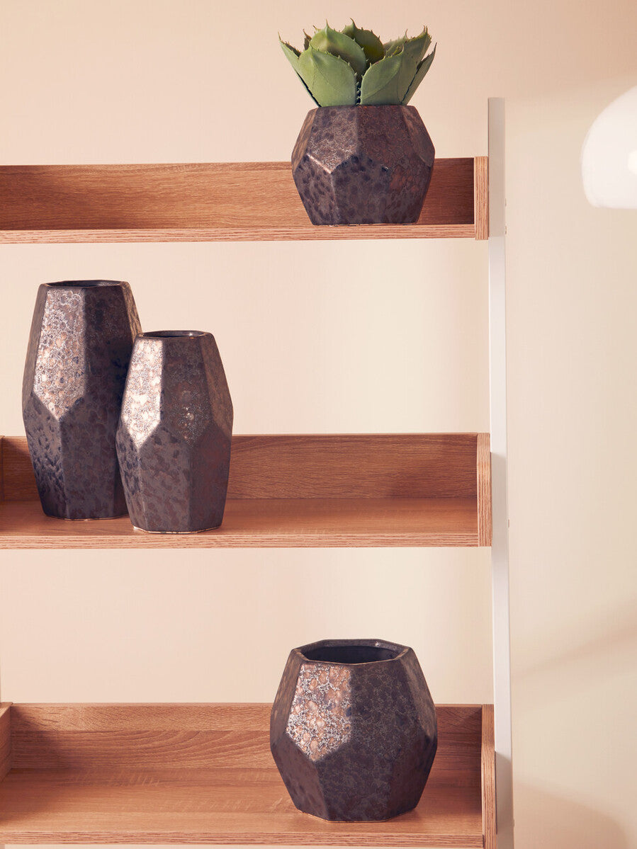Black Metallic Geometric Small Ceramic Planter