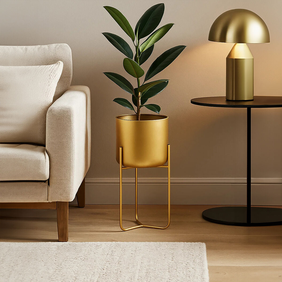 Small Gold Finish Floor Planter