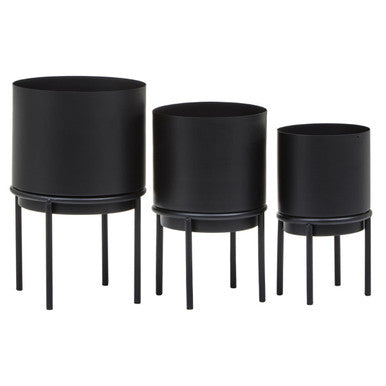Set of Three Black Finish Planters