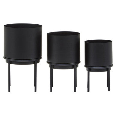 Set of Three Black Finish Planters