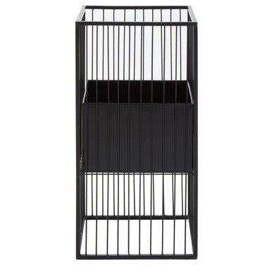 Black Metal Square Floor Standing Planter with Mid-Level Pot