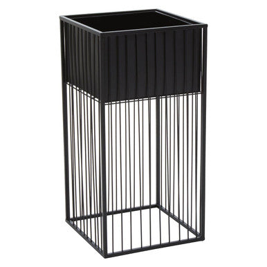Black Metal Square Floor Standing Planter with Elevated Pot