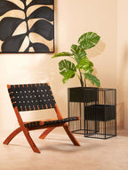 Black Metal Square Floor Standing Planter with Elevated Pot
