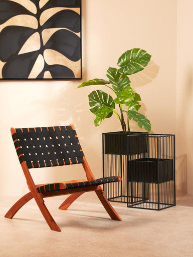 Black Metal Square Floor Standing Planter with Elevated Pot
