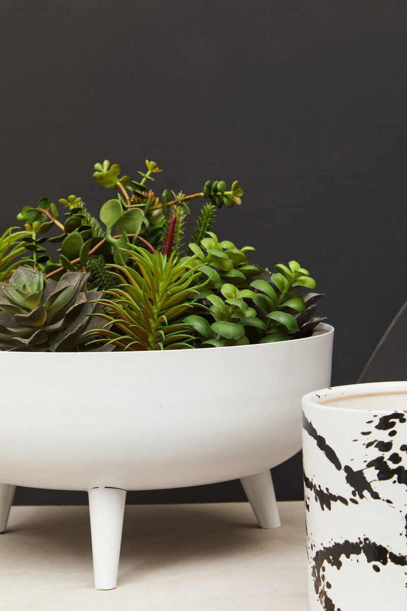 White Finish Round Footed Planter with Angular Base