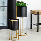 Large Black and Gold Floor Standing Planter