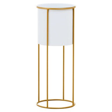 Large White and Gold Floor Standing Planter