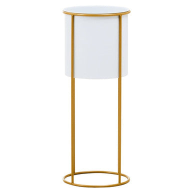Large White and Gold Floor Standing Planter