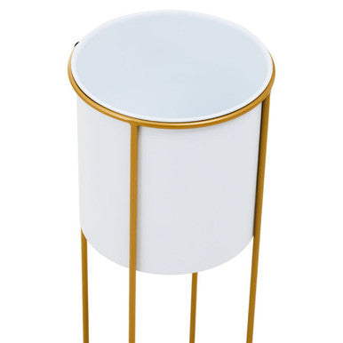 Large White and Gold Floor Standing Planter