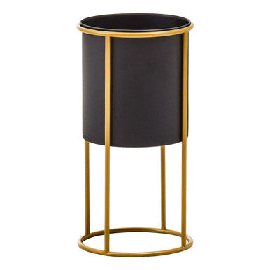 Small Black and Gold Floor Standing Planter