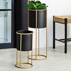 Small Black and Gold Floor Standing Planter