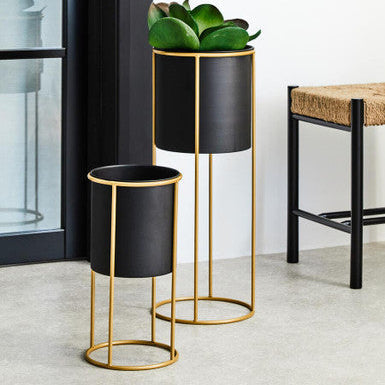 Small Black and Gold Floor Standing Planter