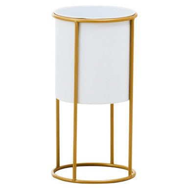 Small White and Gold Floor Standing Planter