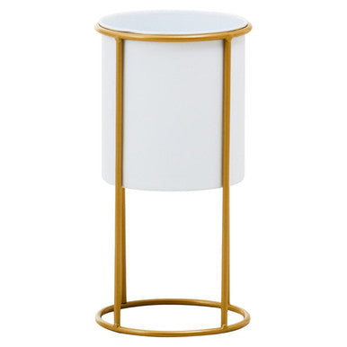 Small White and Gold Floor Standing Planter