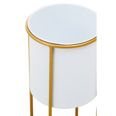 Small White and Gold Floor Standing Planter